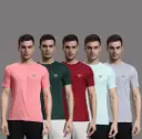 Pack of 5 Men Solid Round Neck Polyester Multicolor T-shirt